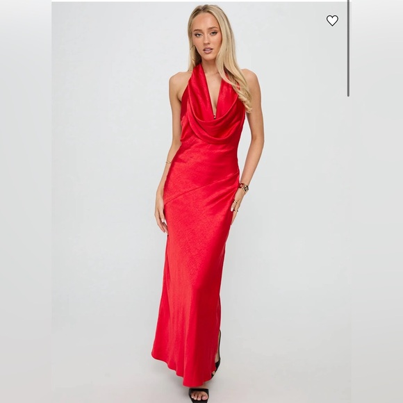 Princess Polly Dresses & Skirts - Princess Polly Silk Red Backless Maxi Dress Cowl Neck